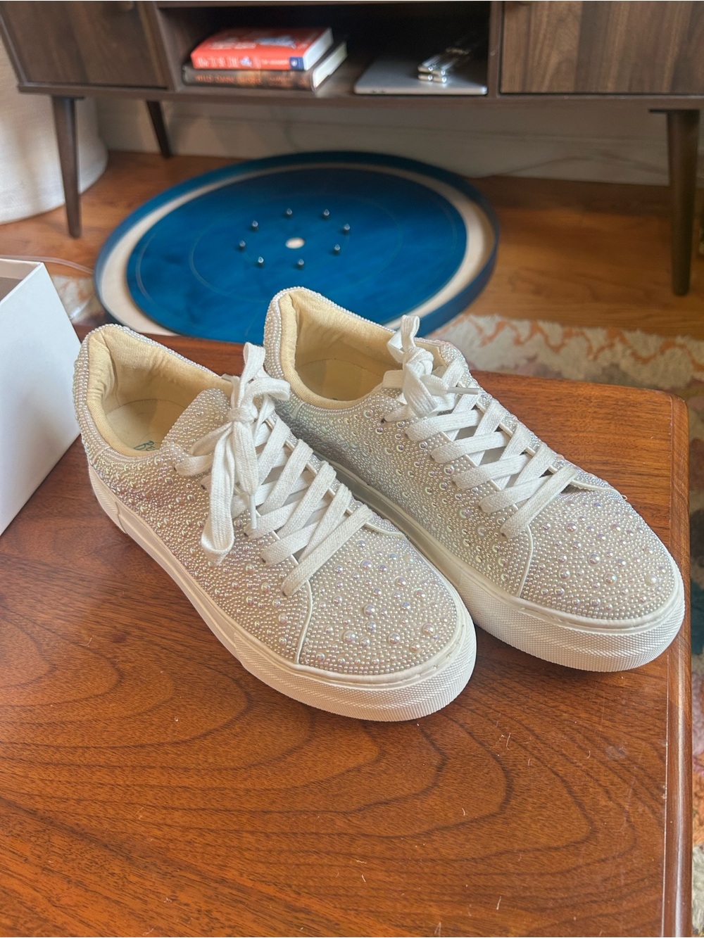 Betsey Johnson White Crystal Embellished Sneakers